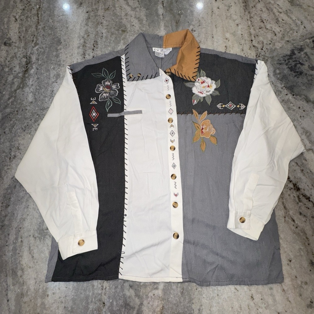 VTG 90s Together! Missy Sz Large Patchwork Button Down Embroidered Western Shirt
